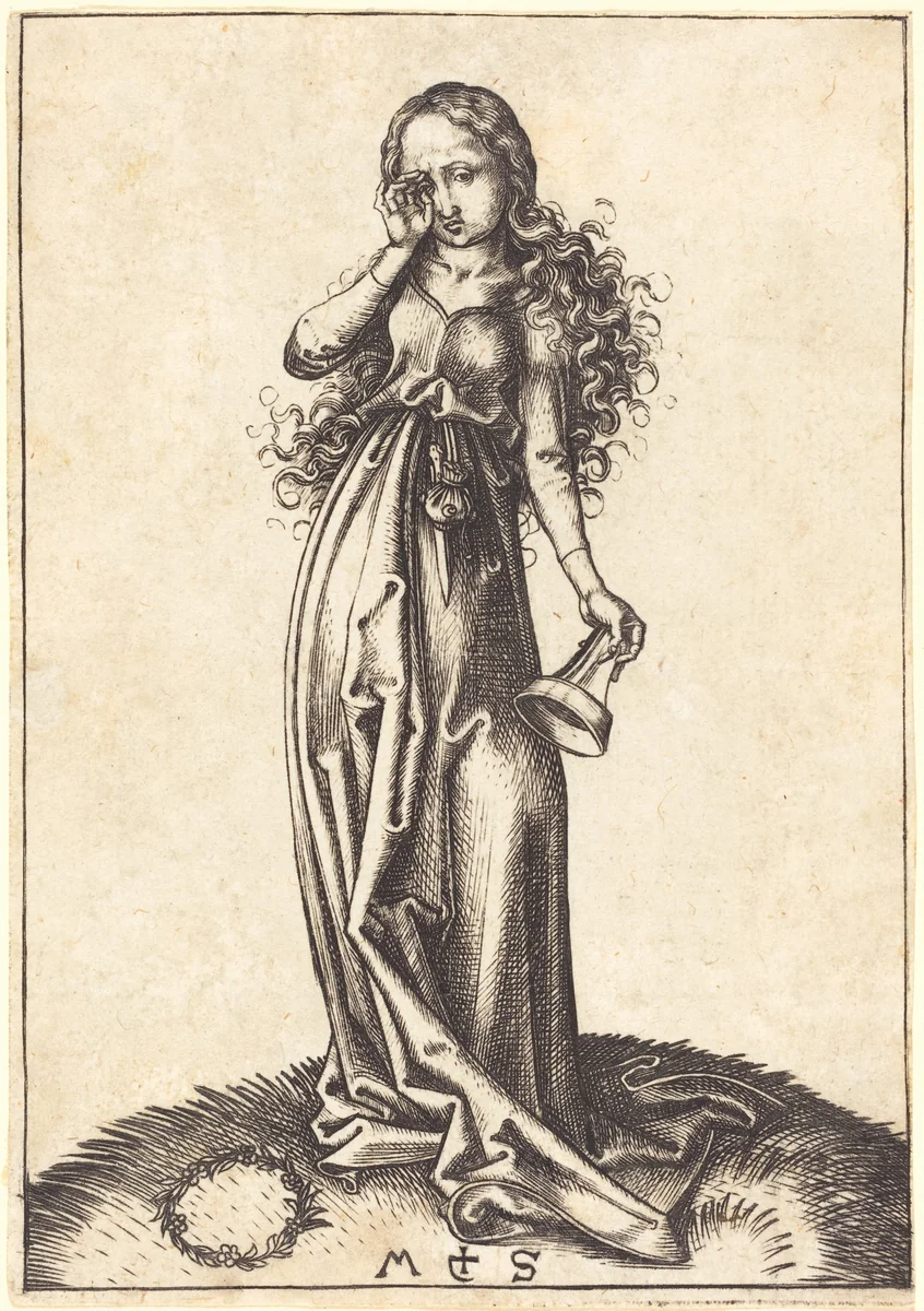 Third Foolish Virgin by Martin Schongauer, print, 1490