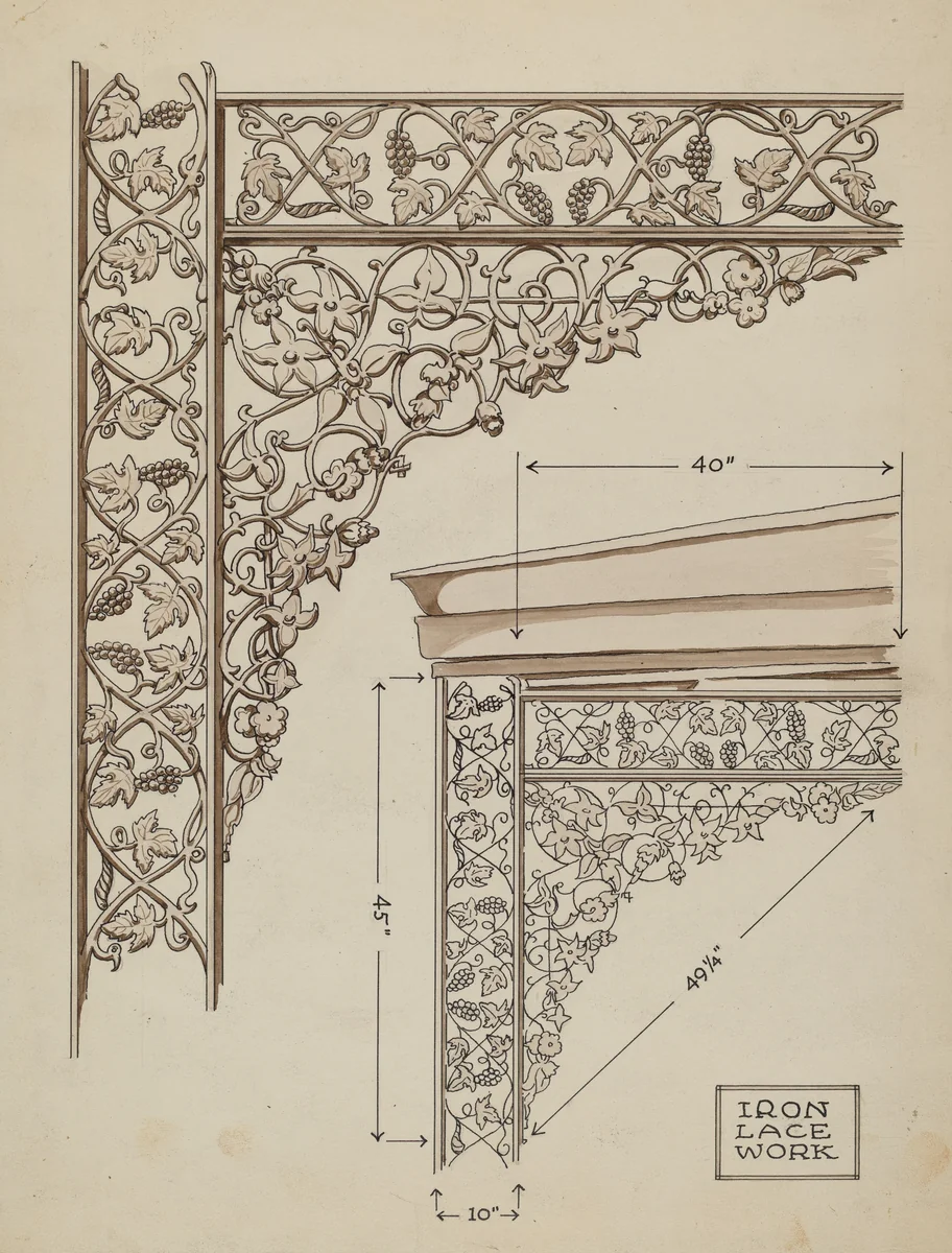 Cast Iron Balcony Rail by Thomas Byrne, index of american design, 1936