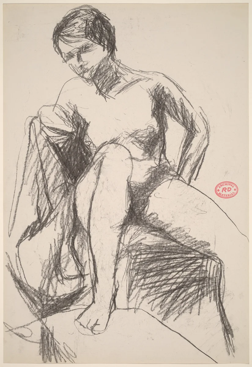 Untitled [female nude seated in a partially draped chair] by Richard Diebenkorn, drawing, 1955-1967