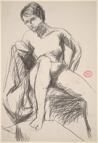 Untitled [female nude seated in a partially draped chair] by Richard Diebenkorn, drawing, 1955-1967
