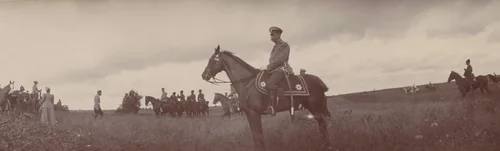 Grand Duchess Xenia Alexandrovna, Emperor Nicholas II and Count Fredericks on Horseback, Ropsha by Unidentified Photographer, photograph, 1907
