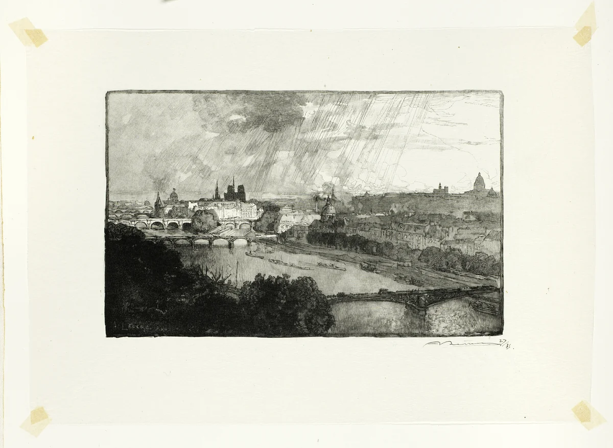 Paris, Viewed from the Pavillon de Flore, plate eleven from Le Long de la Seine et des Boulevards by Louis Auguste Lepère, print, 1890