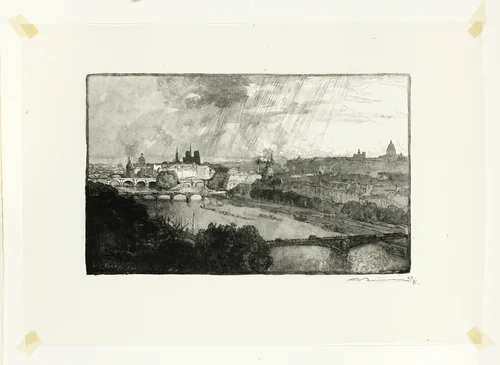 Paris, Viewed from the Pavillon de Flore, plate eleven from Le Long de la Seine et des Boulevards by Louis Auguste Lepère, print, 1890