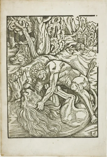 Hercules Strangling the Nemean Lion, from the Labors of Hercules by Gabriel Salmon, print, 1523-1533