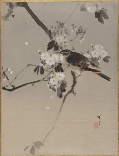 Birds on a Flowering Branch by Watanabe Seitei (渡辺省亭), painting, 1877-1897