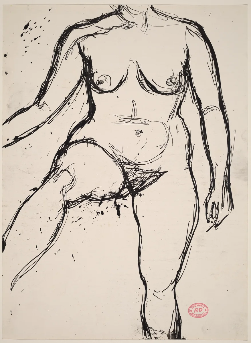Untitled [neck-to-shin view of nude with her right leg lifted] by Richard Diebenkorn, drawing, 1955-1967