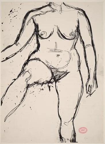 Untitled [neck-to-shin view of nude with her right leg lifted] by Richard Diebenkorn, drawing, 1955-1967