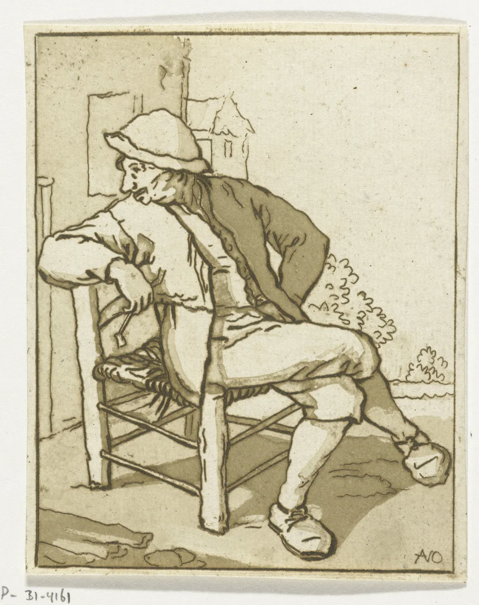 Zittende man by Anthonie van den Bos, print, 1778-1838
