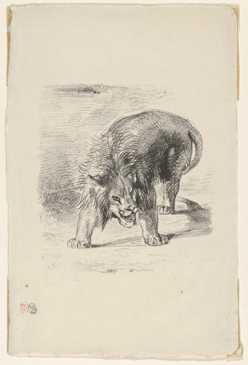 Lion Standing by Eugène Delacroix, print, 1833