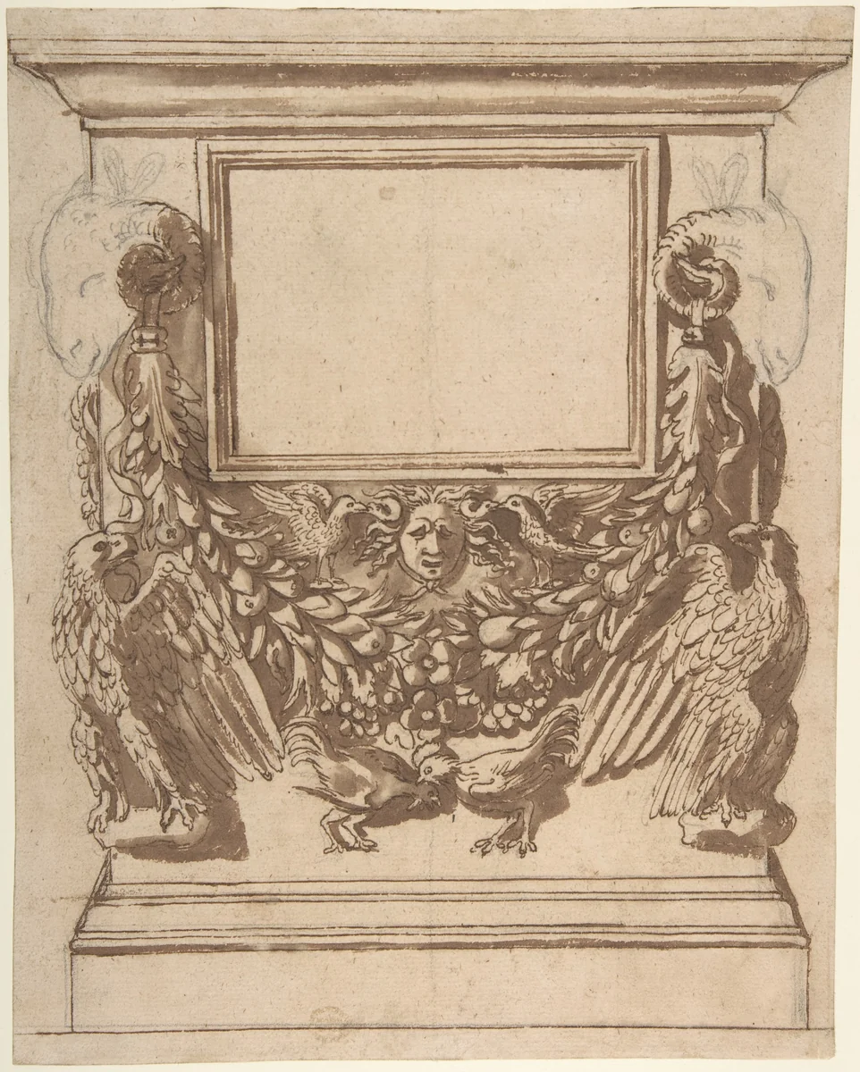 Cinerary Urn, after the Antique by Nicolas Poussin, drawing, 1600-1900