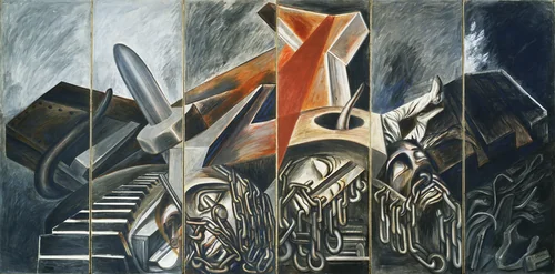 Dive Bomber and Tank by José Clemente Orozco, painting, 1940
