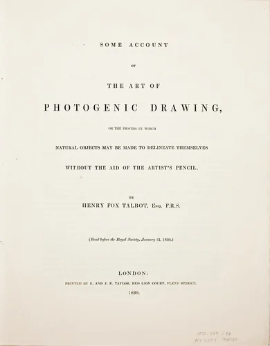 Some Account of the Art of Photogenic Drawing, or the Process by which Natural Objects May Be Made to Delineate Themselves without the Aid of the Artist's Pencil by William Henry Fox Talbot, drawing, 1839