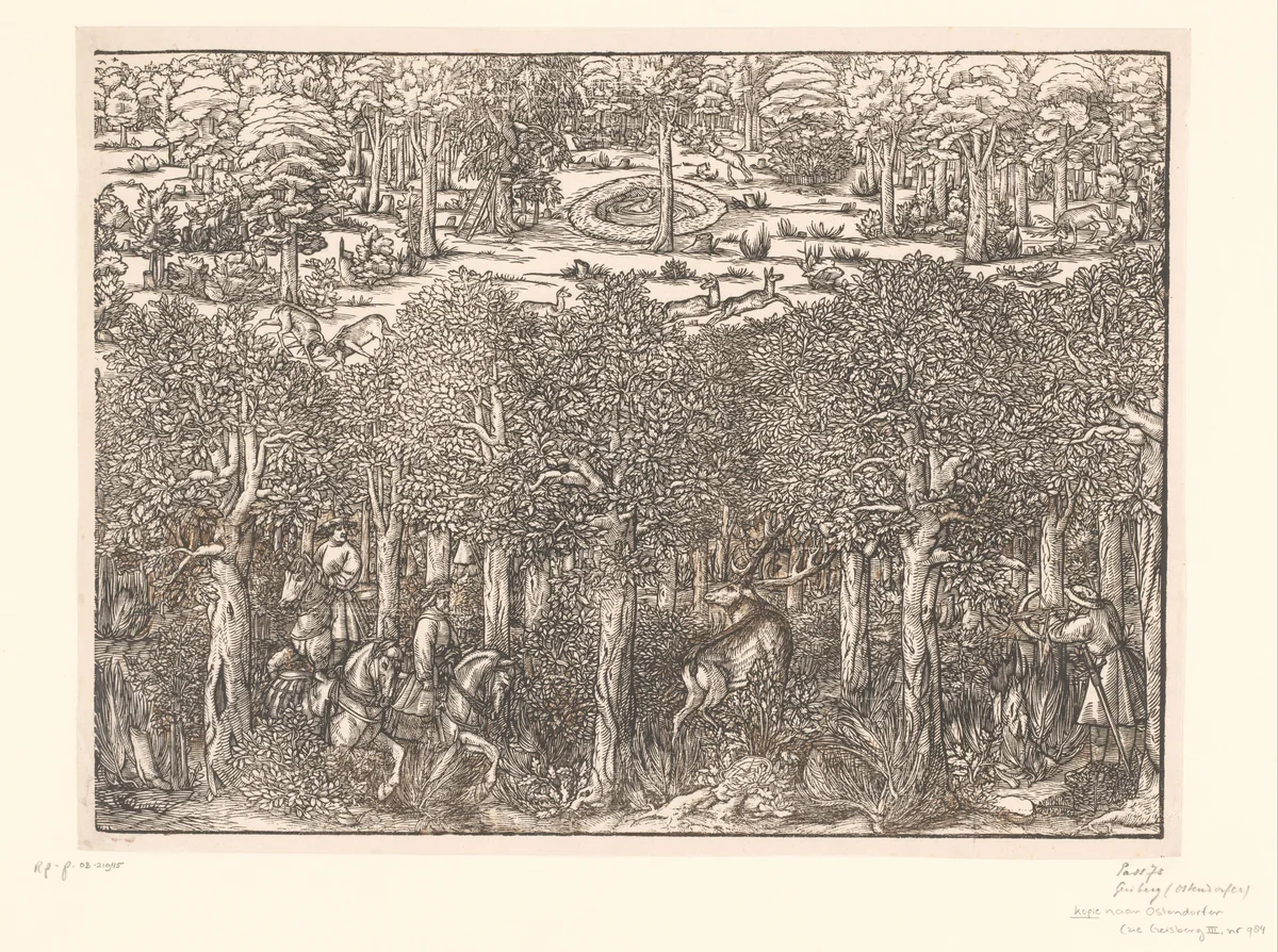 Hertenjacht by anonymous, print, 1571
