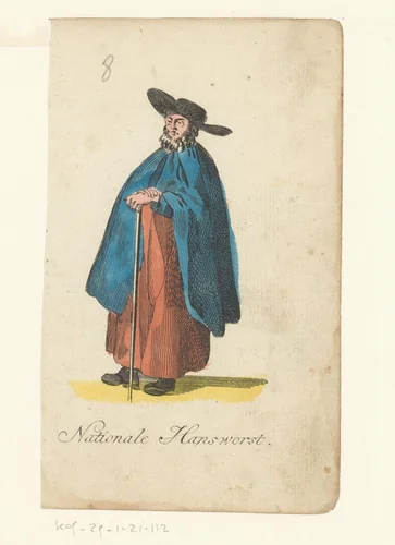 Monnik met wandelstok by anonymous, print, 1793-1800