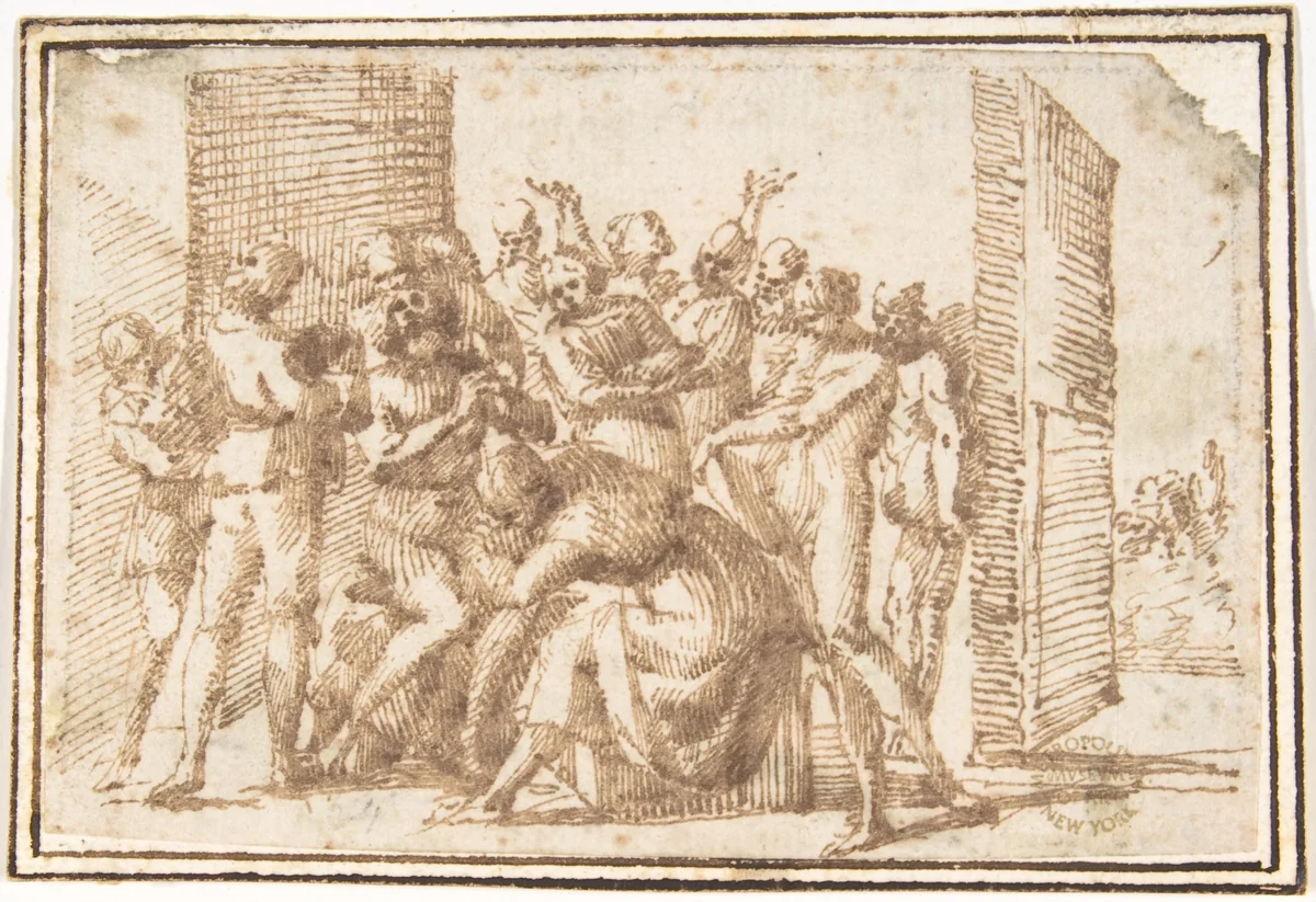 Religious Scene (Job and His Comforters?) by Francesco Allegrini, drawing, 1624-1663