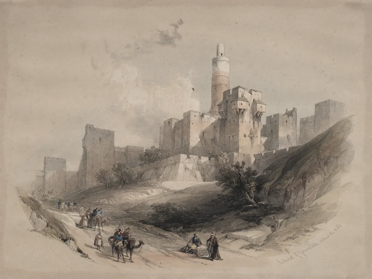 Citadel of Jerusalem, without the Walls, Tower of David by David Roberts, print, 1839