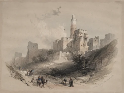 Citadel of Jerusalem, without the Walls, Tower of David by David Roberts, print, 1839