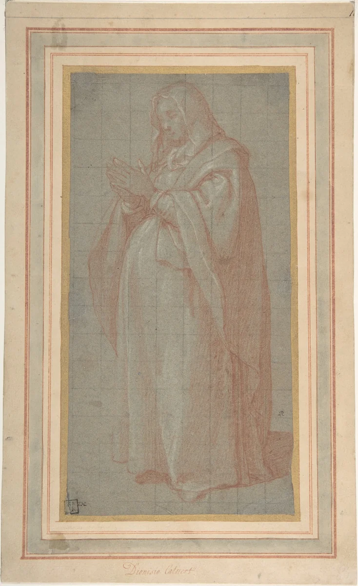 Standing Pregnant Woman (Study for the Pregnant Virgin Mary) by Bartolomeo Cesi, drawing, 1556-1629