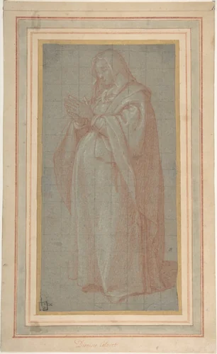 Standing Pregnant Woman (Study for the Pregnant Virgin Mary) by Bartolomeo Cesi, drawing, 1556-1629