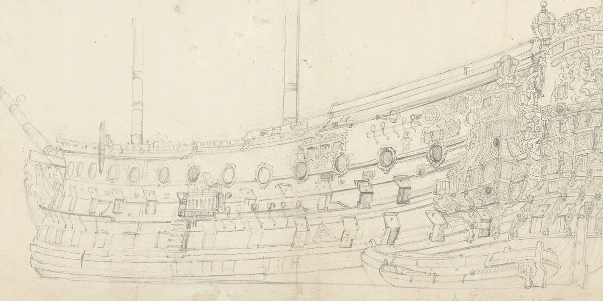 Landschap met de Dood bij een zittende man met takkenbos (Archimedes?) by Abraham Genoels, drawing, 1689