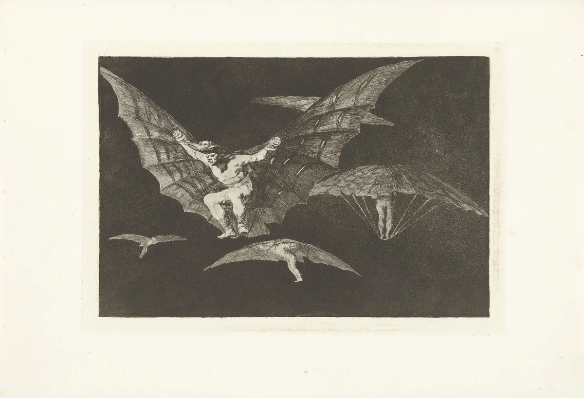 Een manier van vliegen by Francisco de Goya, print, 1815-1820