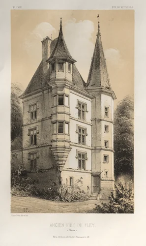 Architecture Pittoresque ou Monuments des XVeme. Et XVIeme. Siecles: Chateaux de France des XV et XVI Siecles: Pl. 61, Ancien Fief De Fley (Nièvre) by Victor Petit, print, 1860