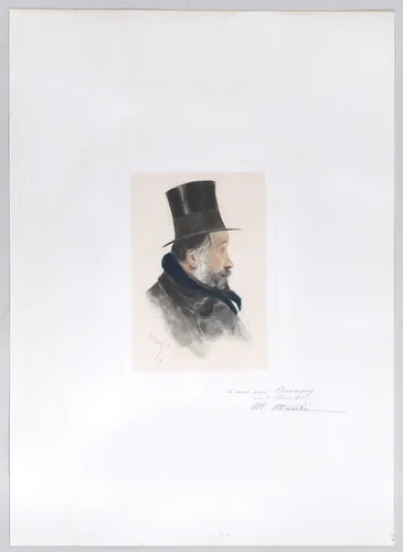 Portrait of Edgar Degas in profile by Michel Manzi, print, 1886