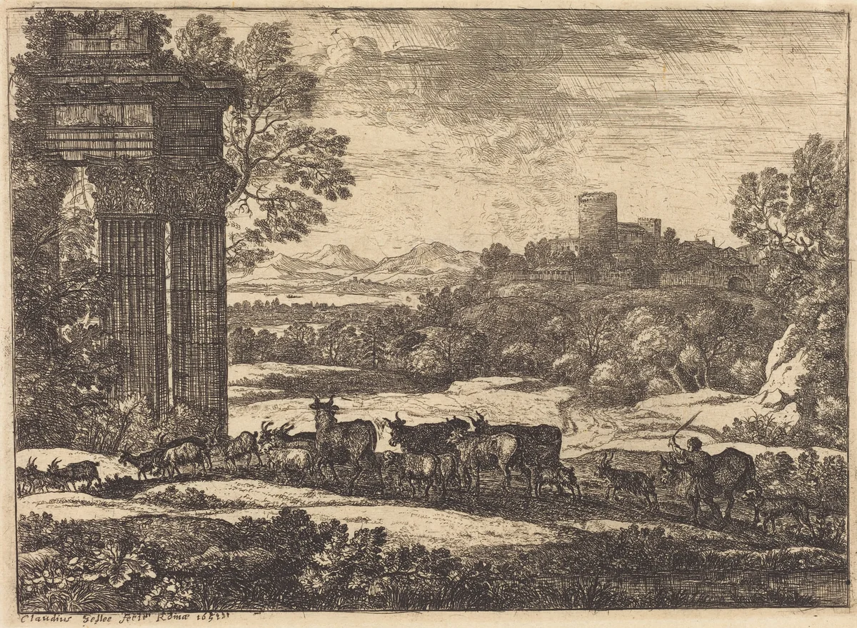 The Herd Returning in Stormy Weather (Le troupeau en marche par un temps orageux) by Claude Lorrain, print, 1650-1651