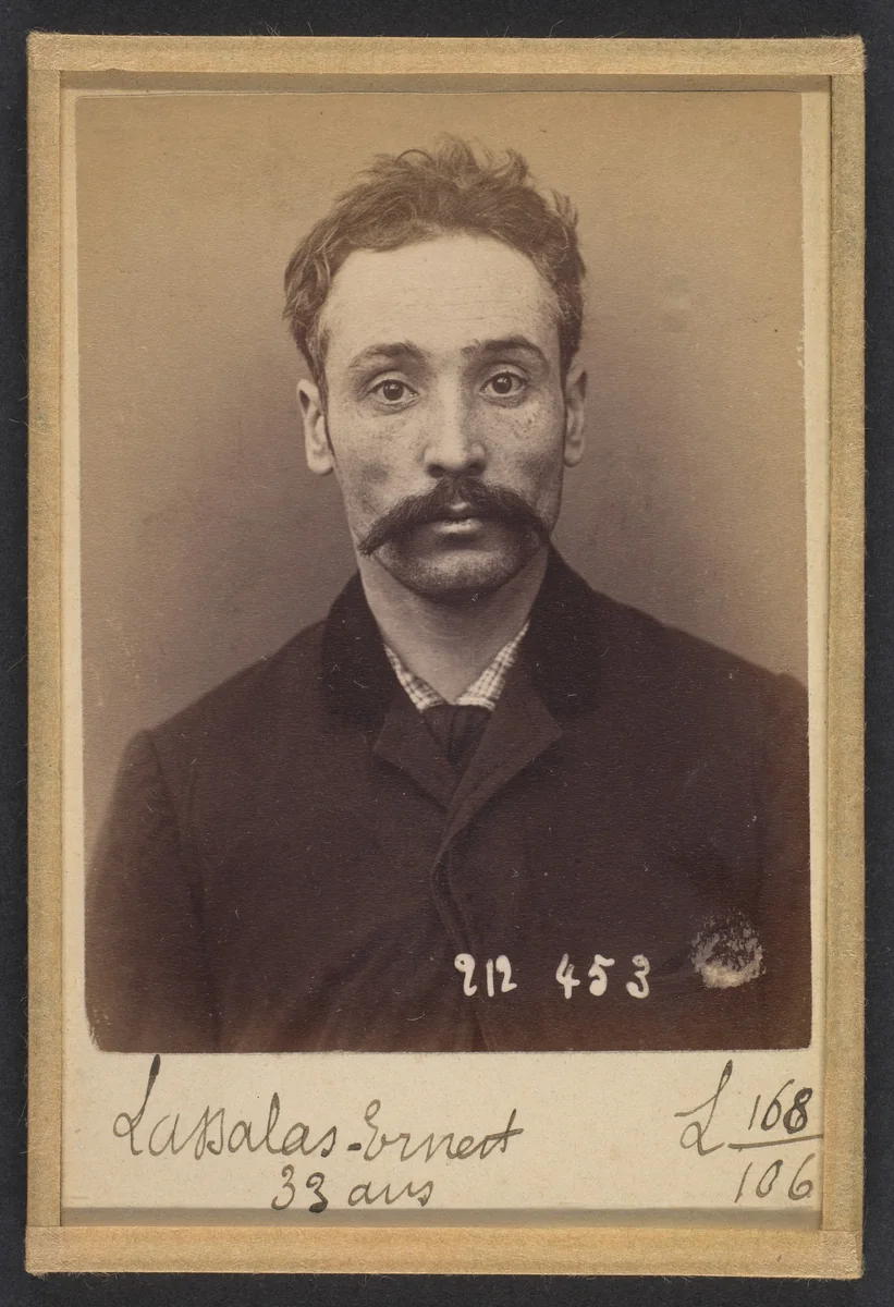 Lassalas. Ernest, Auguste. 33 ans, né à Paris IVe. Ébéniste. Anarchiste. 2/1/94 by Alphonse Bertillon, photograph, 1894