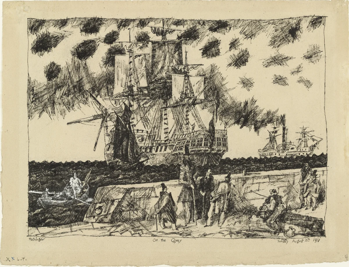 On the Quay by Lyonel Feininger, drawing, 1911