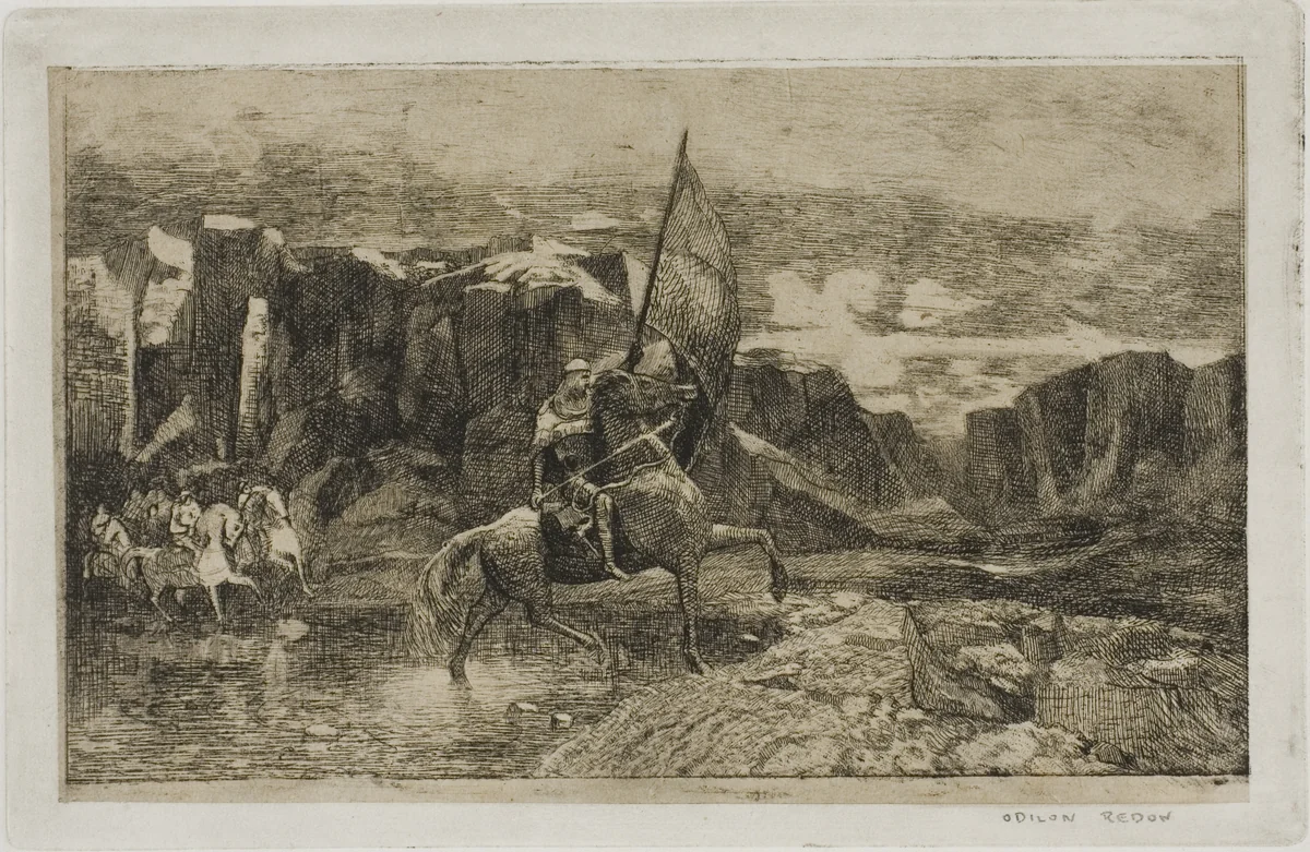 Standard-Bearer Crossing a Stream by Odilon Redon, print, 1868