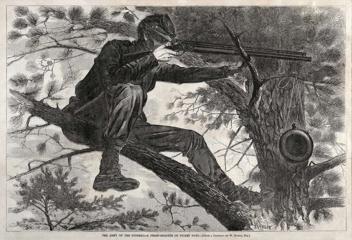 The Army of the Potomac - A Sharpshooter on Picket Duty by Winslow Homer, print, 1862