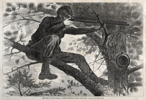 The Army of the Potomac - A Sharpshooter on Picket Duty by Winslow Homer, print, 1862