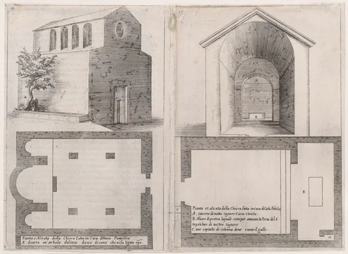 Plates 12 and 13, from "Trattato delle Piante & Immagini de Sacri Edifizi di Terra Santa" (Treatise of the Plans & Images of the Sacred Buildings of the Holy Land) by Jacques Callot, print, 1620