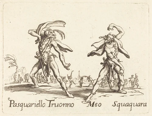 Pasquariello Truonno and Meo Squaquara by Jacques Callot, print, 1622-1699