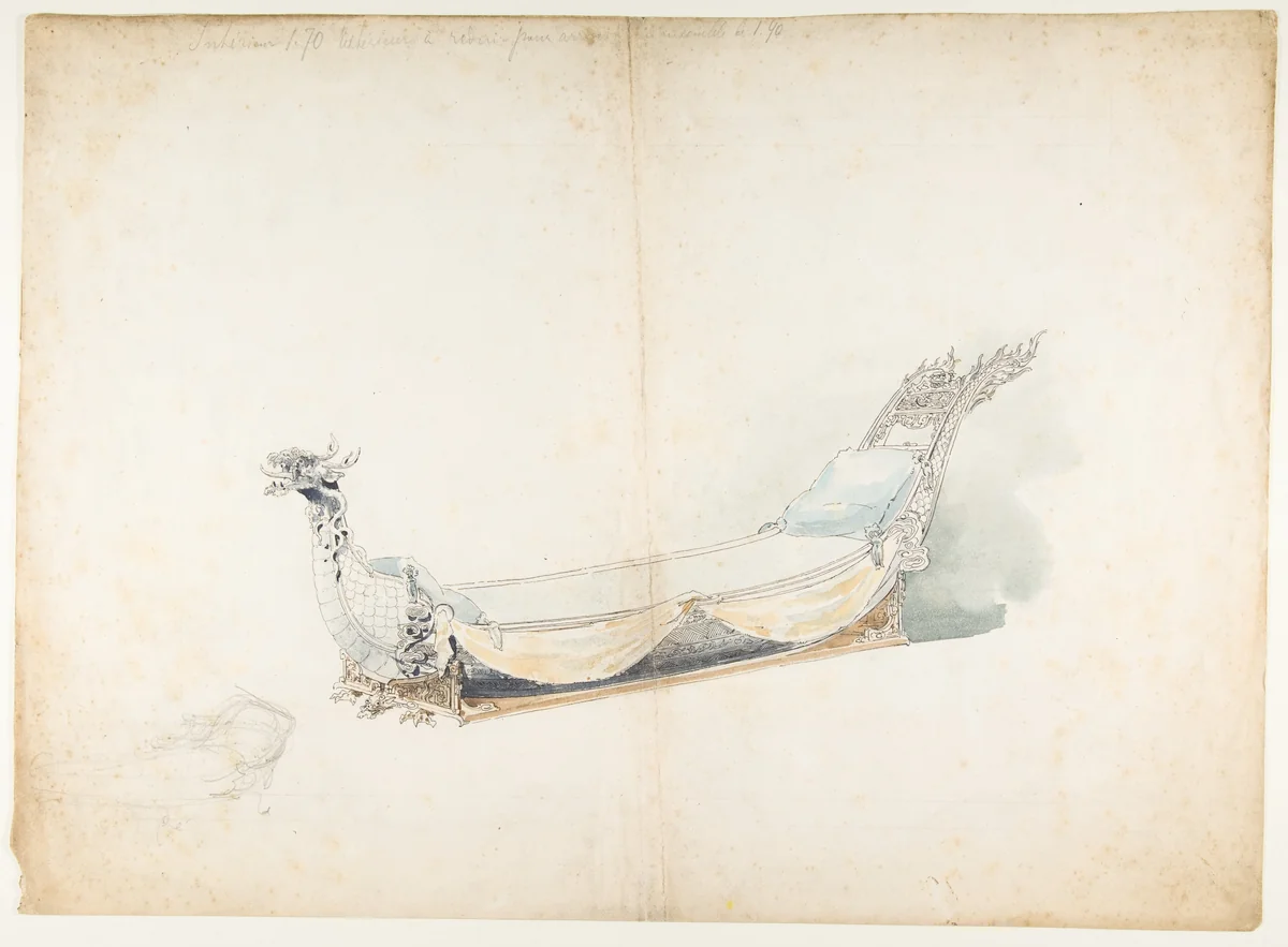 Design for a Chinese-Style Bed by anonymous, drawing, 1800-1899