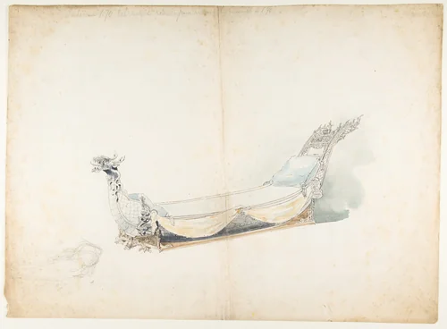 Design for a Chinese-Style Bed by anonymous, drawing, 1800-1899