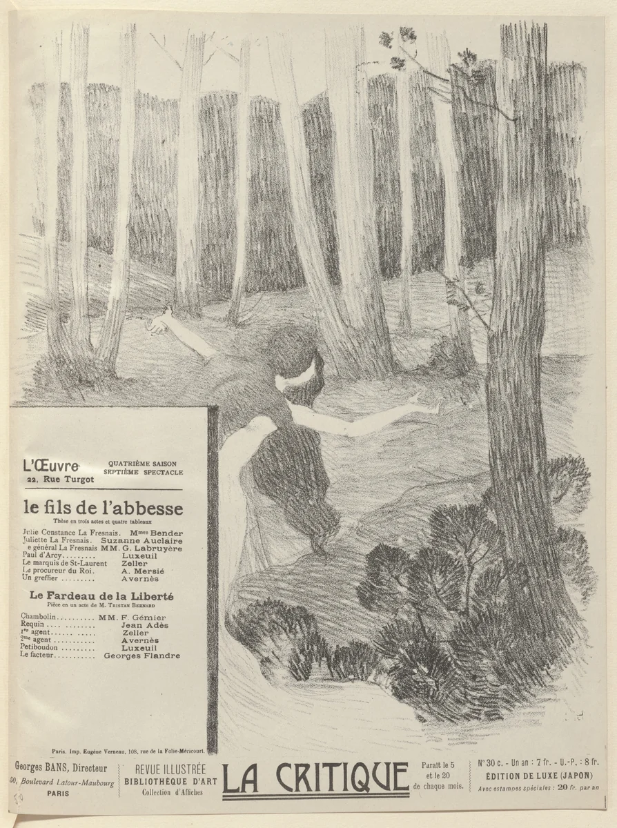 Program for The Son of the Abbess (Le Fils de l'abbesse) and The Burden of Liberty (Le Fardeau de la liberté) from The Beraldi Album of Theatre Programs by Henri Lebasque, print, 1897