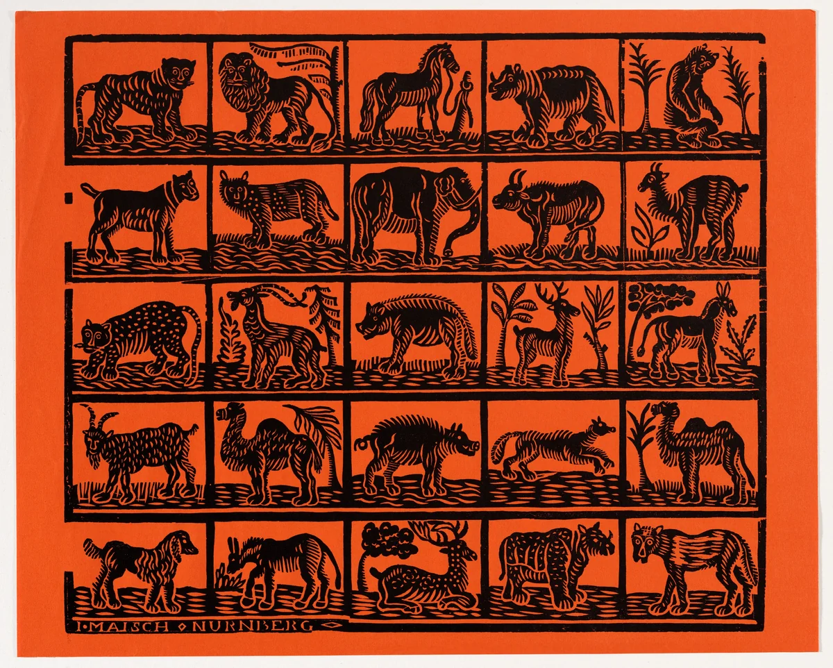 Endpaper with Animals by Johann Maisch, print, 1800-1849