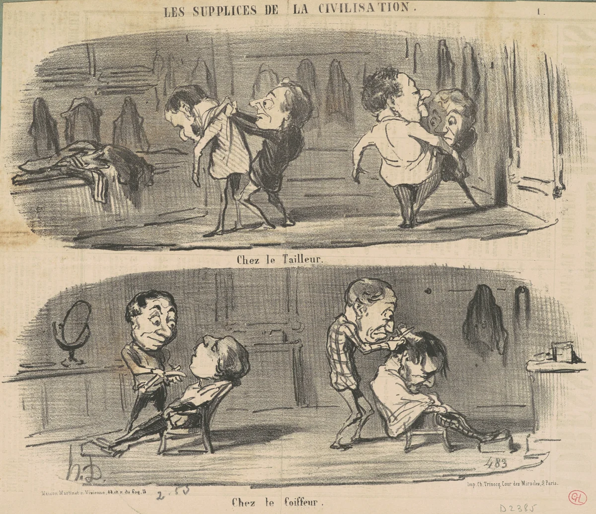 Chez le tailleur chez le coiffeur by Honoré Daumier, print, 1853