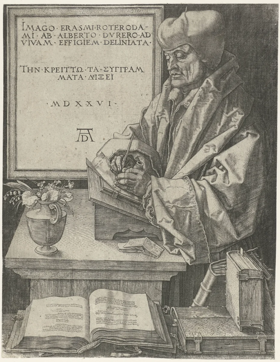 Portret van Erasmus by Unknown, print, 1526