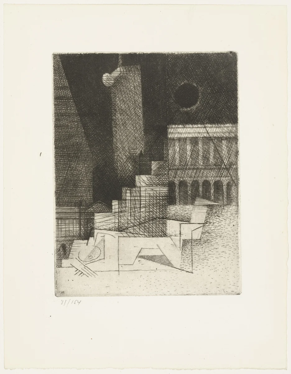 Place de la Concorde from Ten Etchings for Aurélia (10 Eaux-fortes pour Aurélia) by Gérard de Nerval by Louis Marcoussis, print, 1931