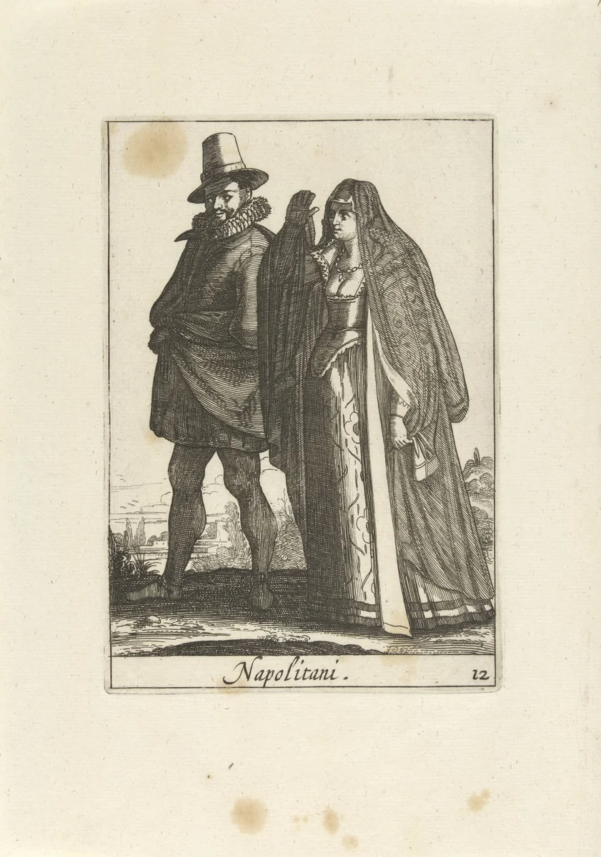 Paar gekleed volgens de Napolitaanse mode by anonymous, print, 1720-1772