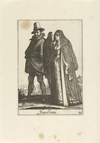 Paar gekleed volgens de Napolitaanse mode by anonymous, print, 1720-1772