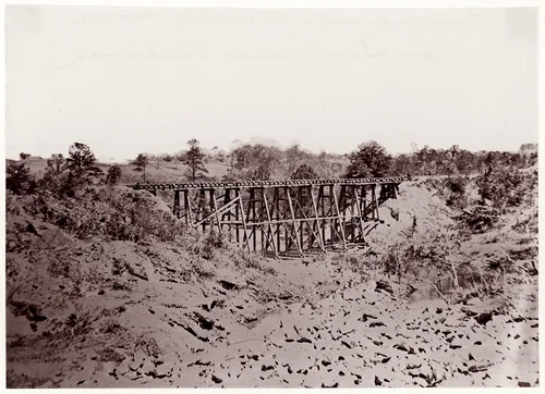 [Confederate Trestle Work on Southside Railroad, Virginia] by Andrew Joseph Russell, photograph, 1861-1865