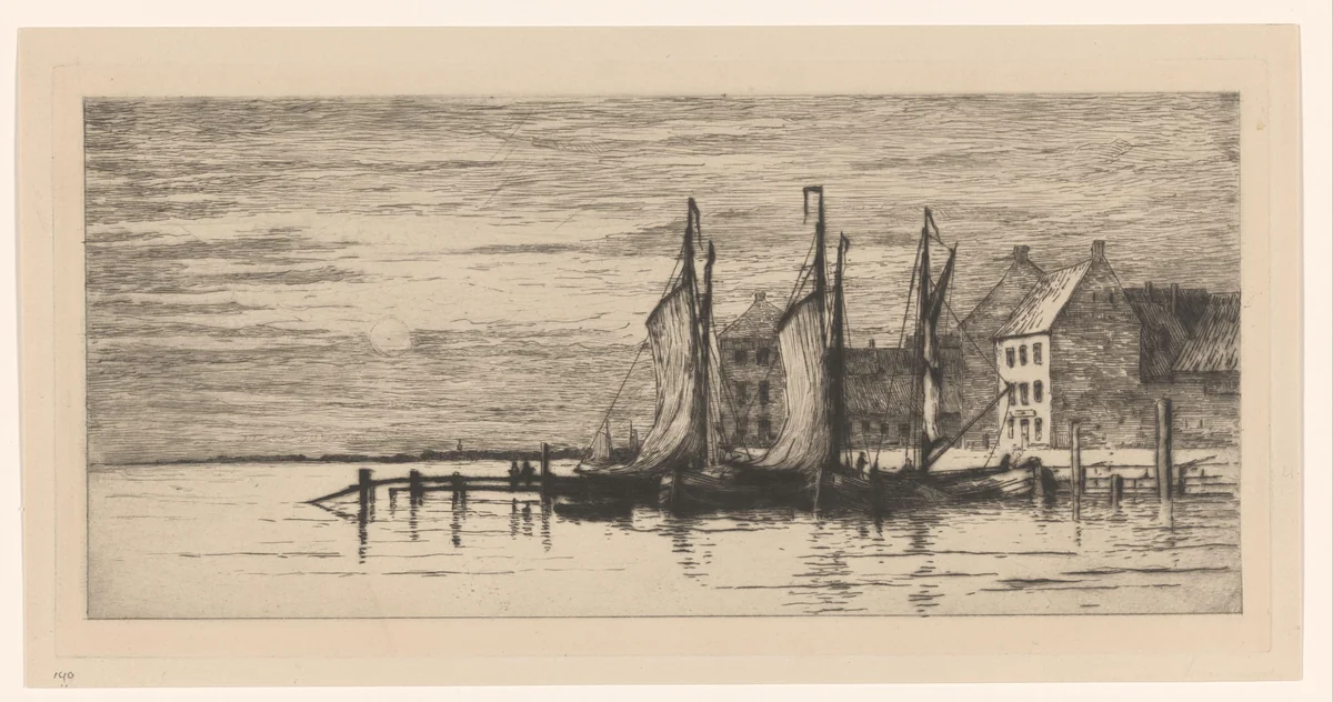 Temse aan de Schelde bij avond by Carel Nicolaas Storm van 's-Gravesande, print, 1880-1884