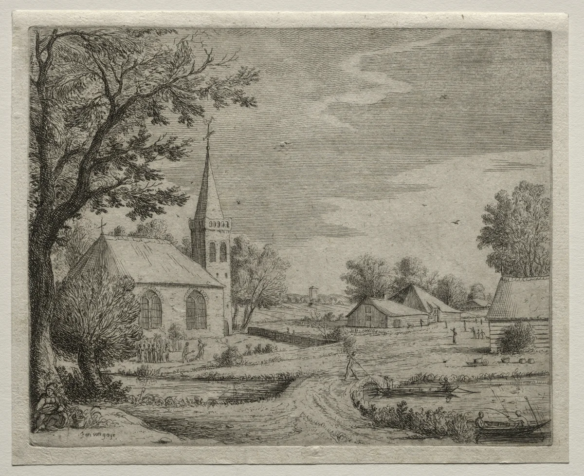 Village Church by Jan van Goyen, print, 1645-1655