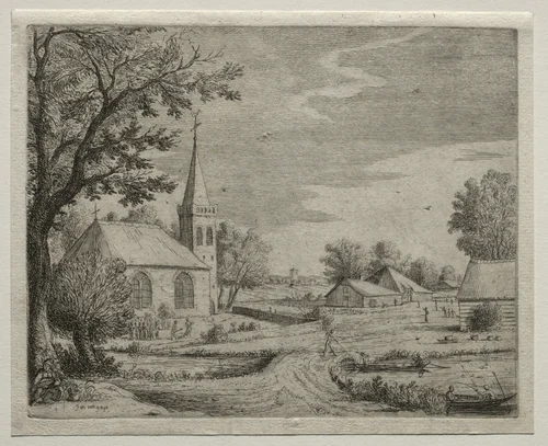 Village Church by Jan van Goyen, print, 1645-1655