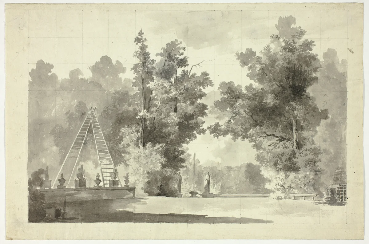 View of the Park at Versailles: Arch of Ladders with Plants; Statuary by Pierre Antoine Mongin, drawing, 1781-1827