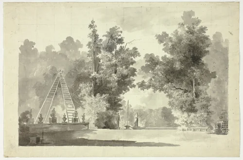 View of the Park at Versailles: Arch of Ladders with Plants; Statuary by Pierre Antoine Mongin, drawing, 1781-1827